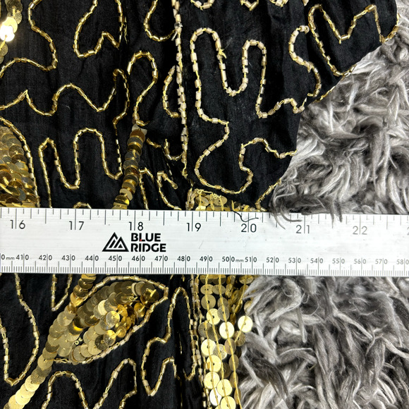 Women's Jean for Joseph Le Bon Silk Sequin Beaded Black Gold Formal Top- Size L - Picture 5 of 7